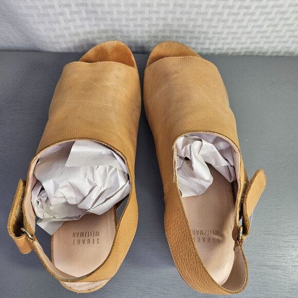 Stuart Weitzman Womens Tan Leather Wedge Sandals 10.5M - Picture 6 of 10